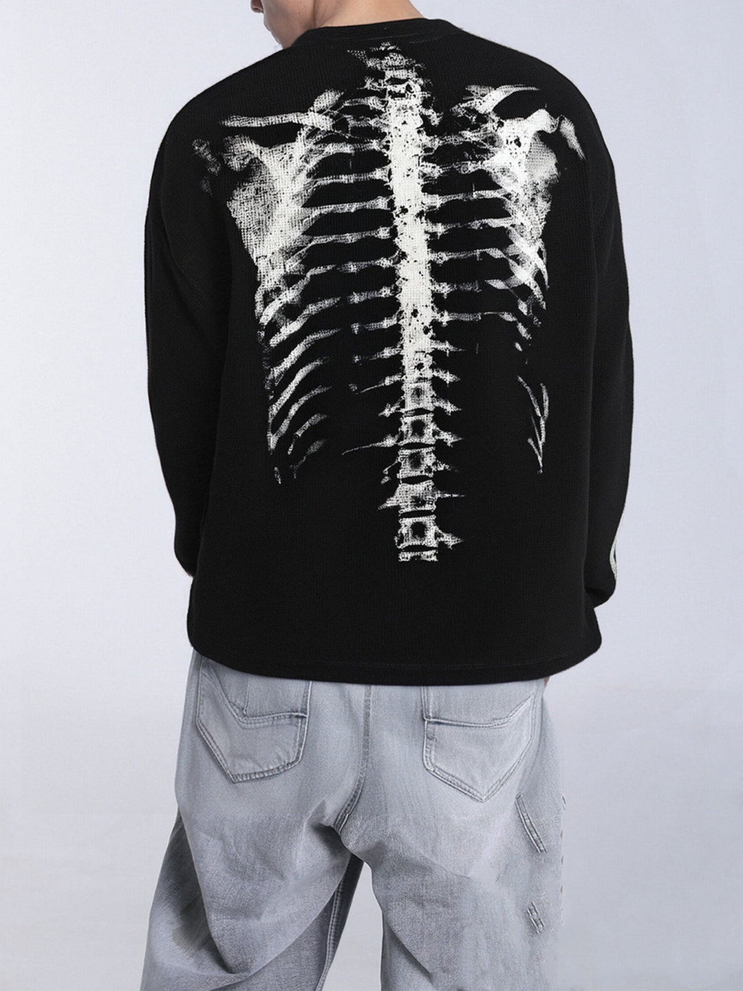 Skeleton Graphic Waffle Sweatshirt – Spooky Halloween Vibes
