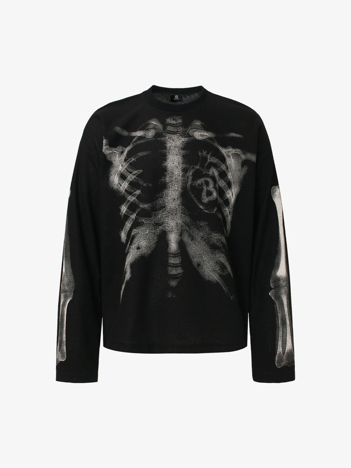 Skeleton Graphic Waffle Sweatshirt – Spooky Halloween Vibes