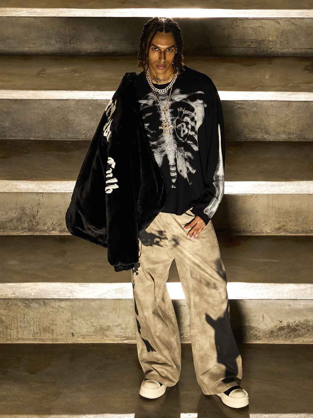 Skeleton Graphic Waffle Sweatshirt – Spooky Halloween Vibes