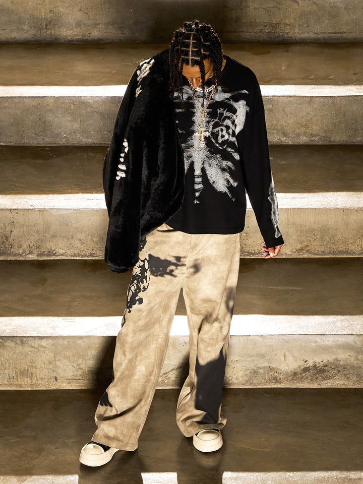 Skeleton Graphic Waffle Sweatshirt – Spooky Halloween Vibes