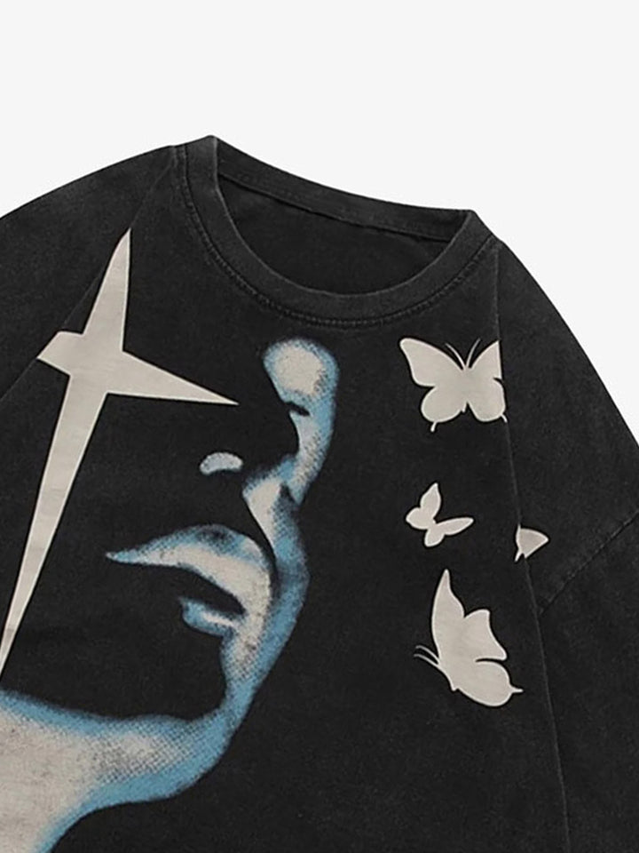 Abstract Portrait Print T-shirt - 1619