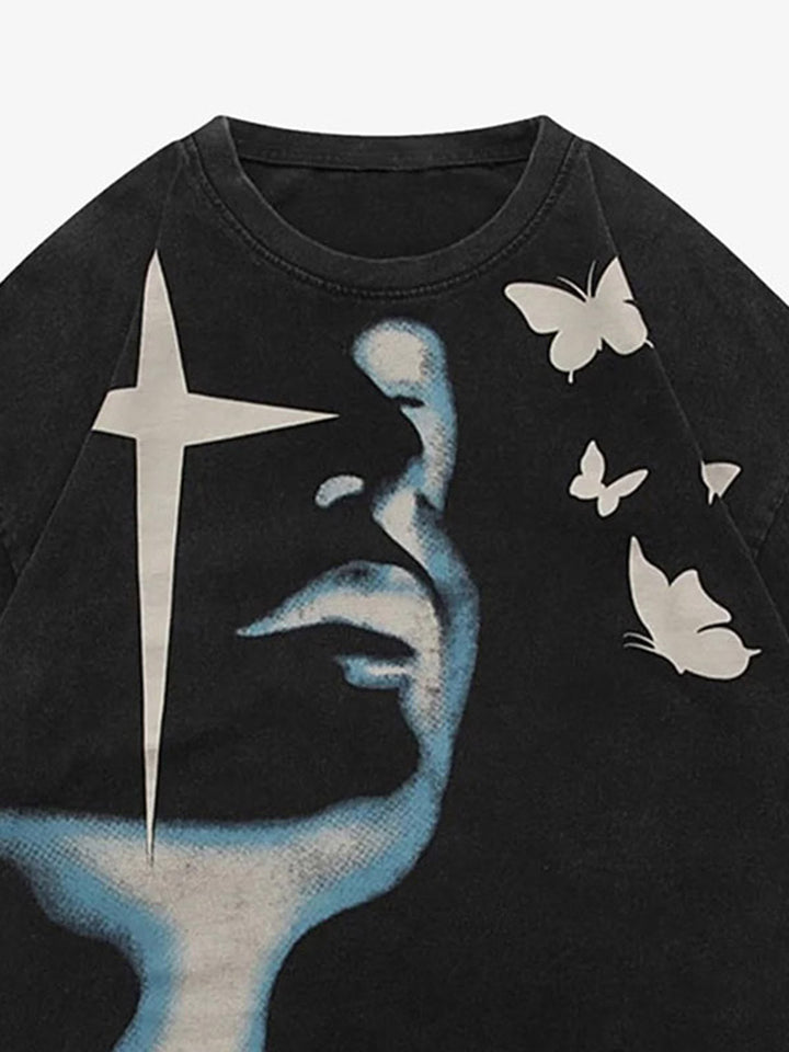 Abstract Portrait Print T-shirt - 1619