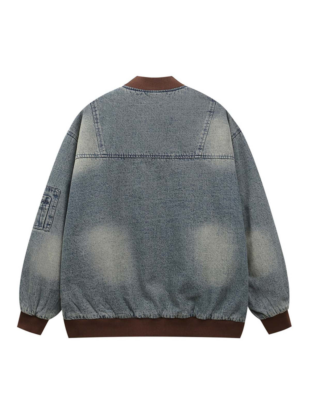 Alphabet Patch Embroidered Quilted Denim Bomber Jacket - 2311