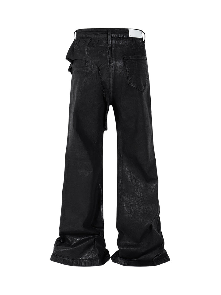 Black Wax Coated Flare Jeans - 2212