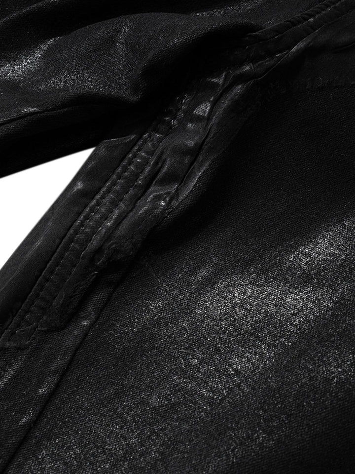 Black Wax Coated Flare Jeans - 2212