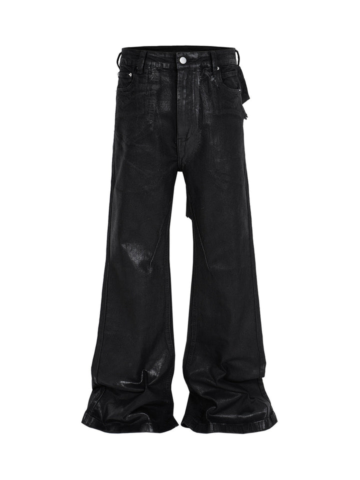 Black Wax Coated Flare Jeans - 2212