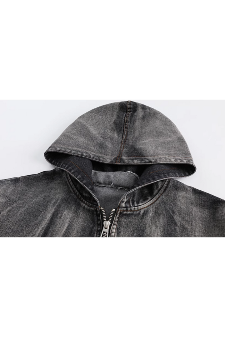 'Blaze' Washed Gradient Hooded Denim Jacket