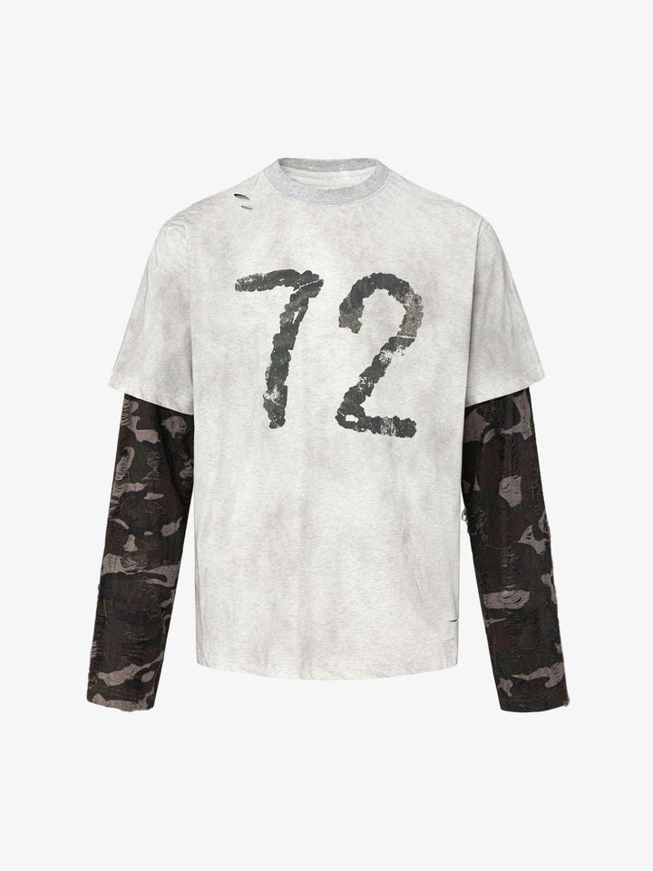 Camouflage Faux Two-piece Jersey Long Sleeve T-shirt - 2380