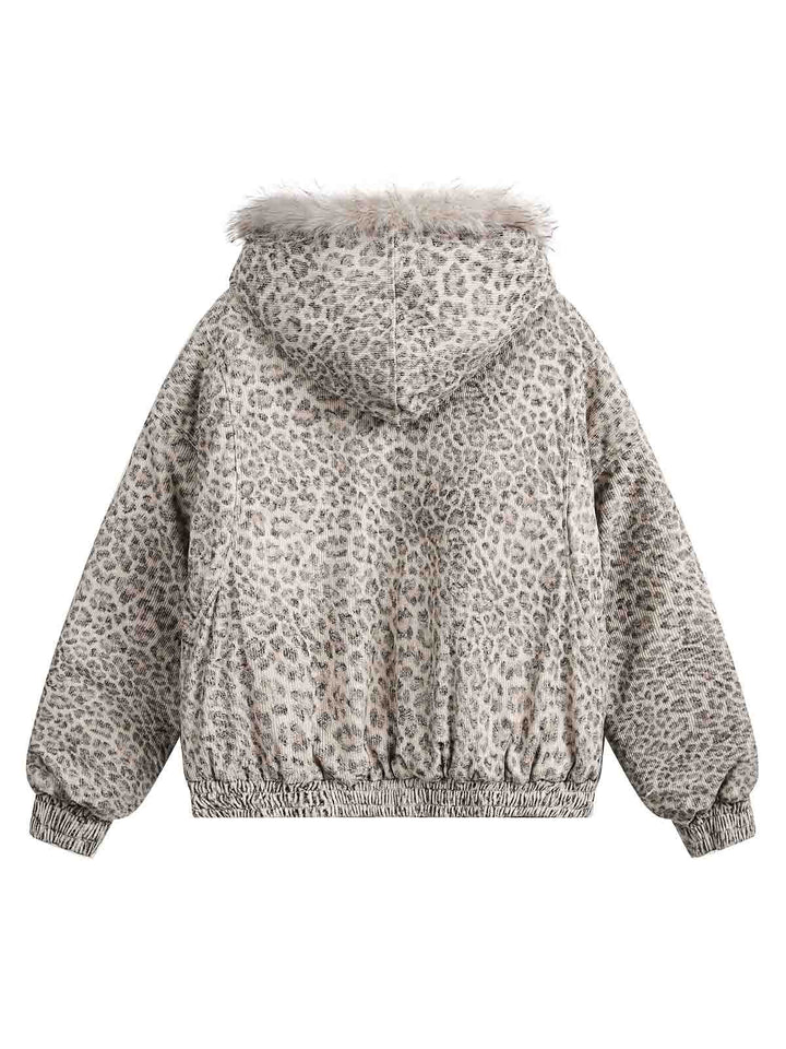 Cheetah Print Mink Fur Hooded Jacket - 2270