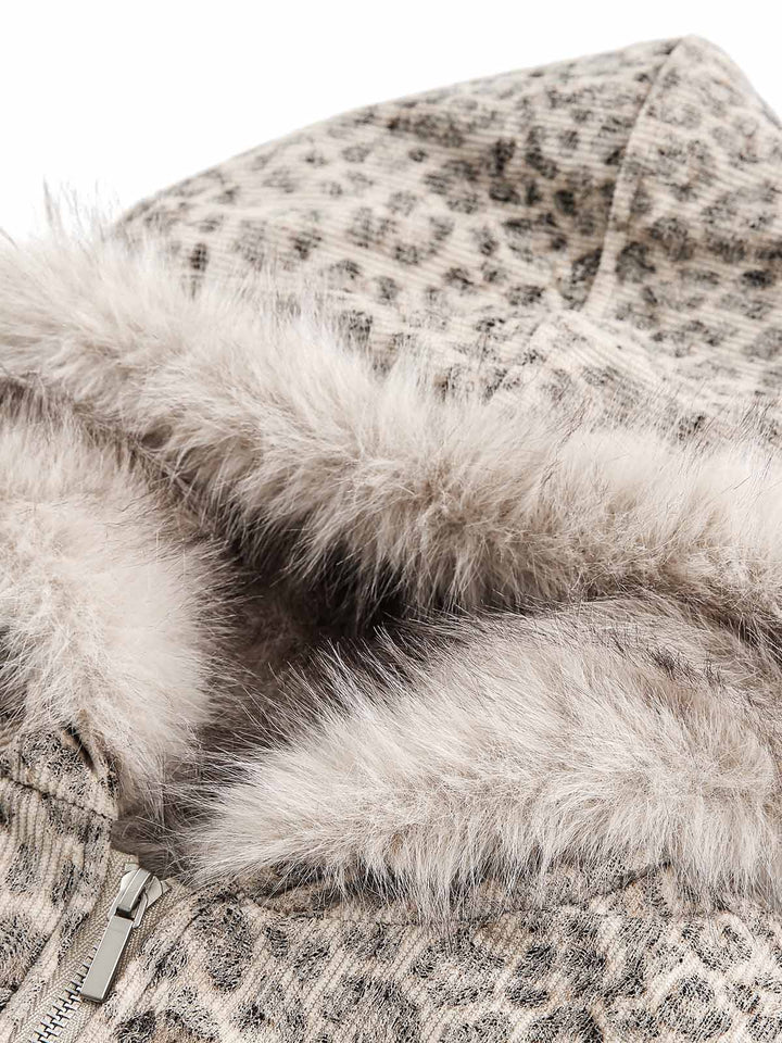 Cheetah Print Mink Fur Hooded Jacket - 2270