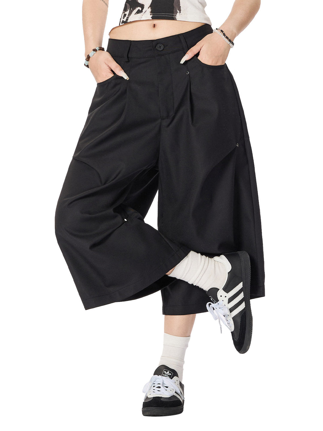 Cleanfit High Waist Baggy Cropped Trousers