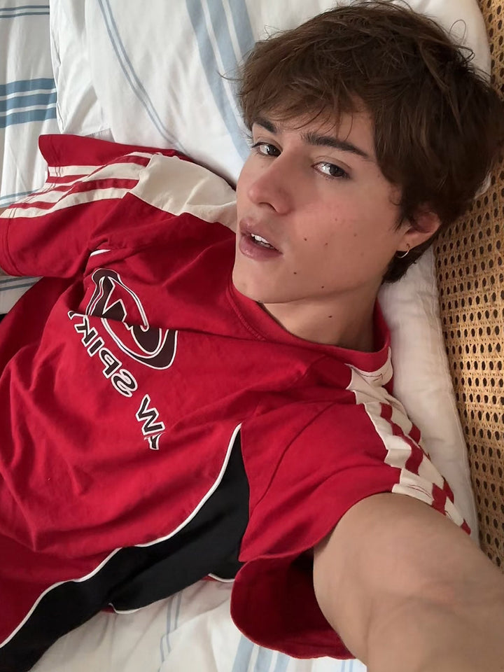 Color-Blocked Strip Racing T-shirt - 2076