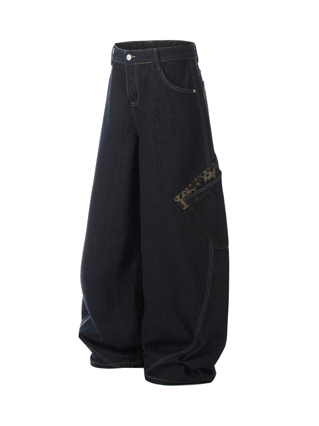 Deconstructed Cheetah Print Baggy Barrel Jeans - 2286