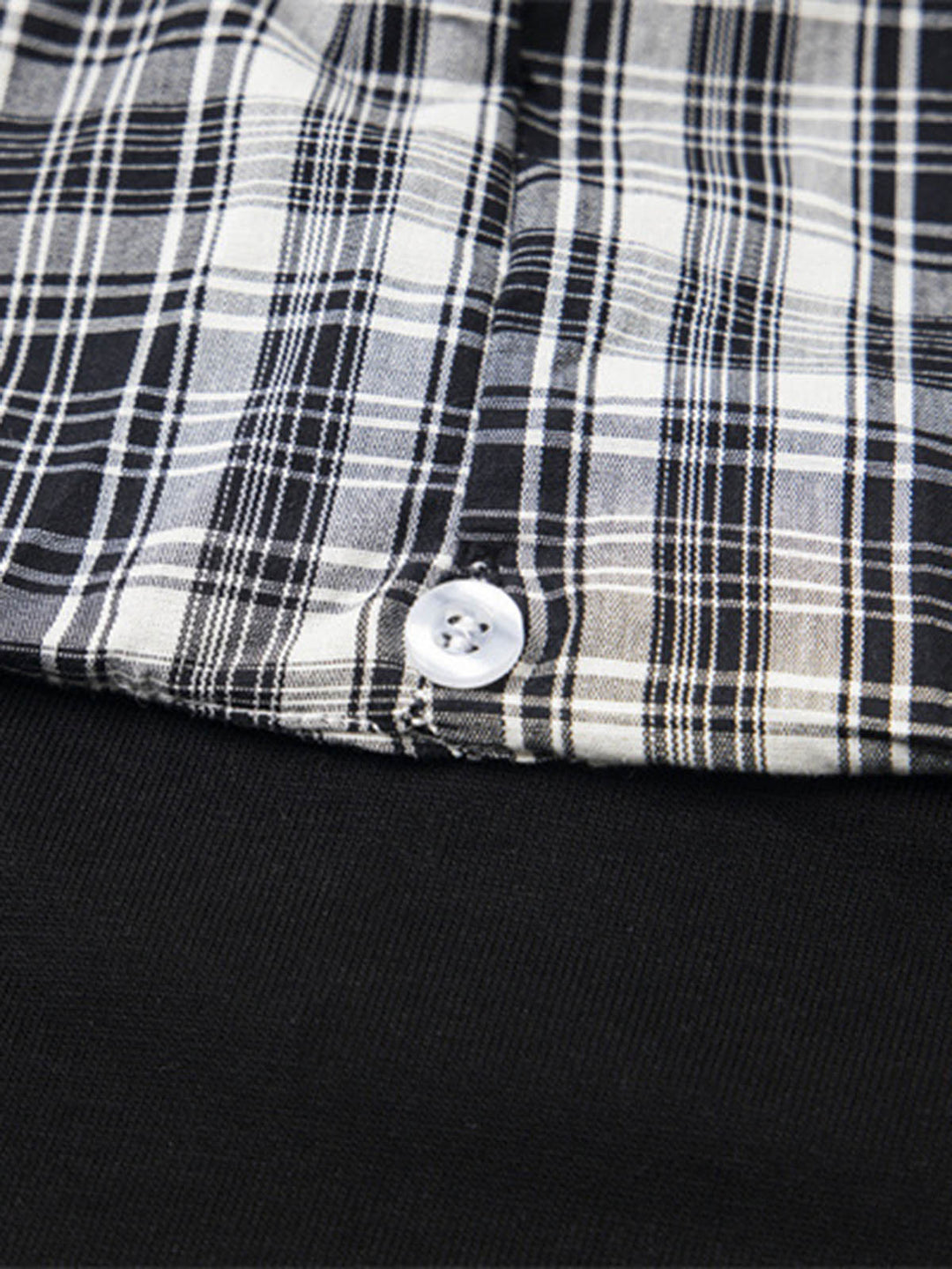 Detachable Badge Hooded Plaid Cape T-shirt