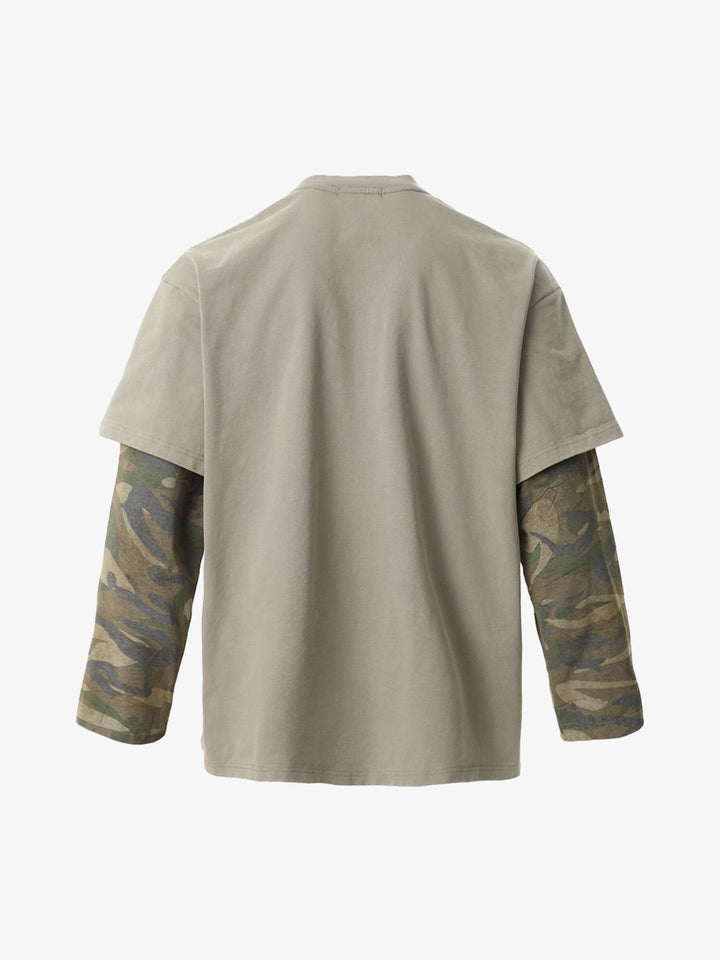 Distressed Camouflage Faux Two-Piece Graphic T-Shirt - 2420