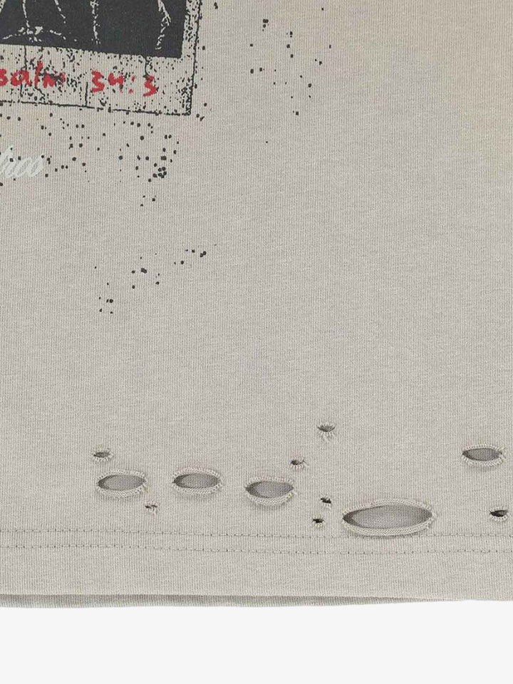 Distressed Camouflage Faux Two-Piece Graphic T-Shirt - 2420