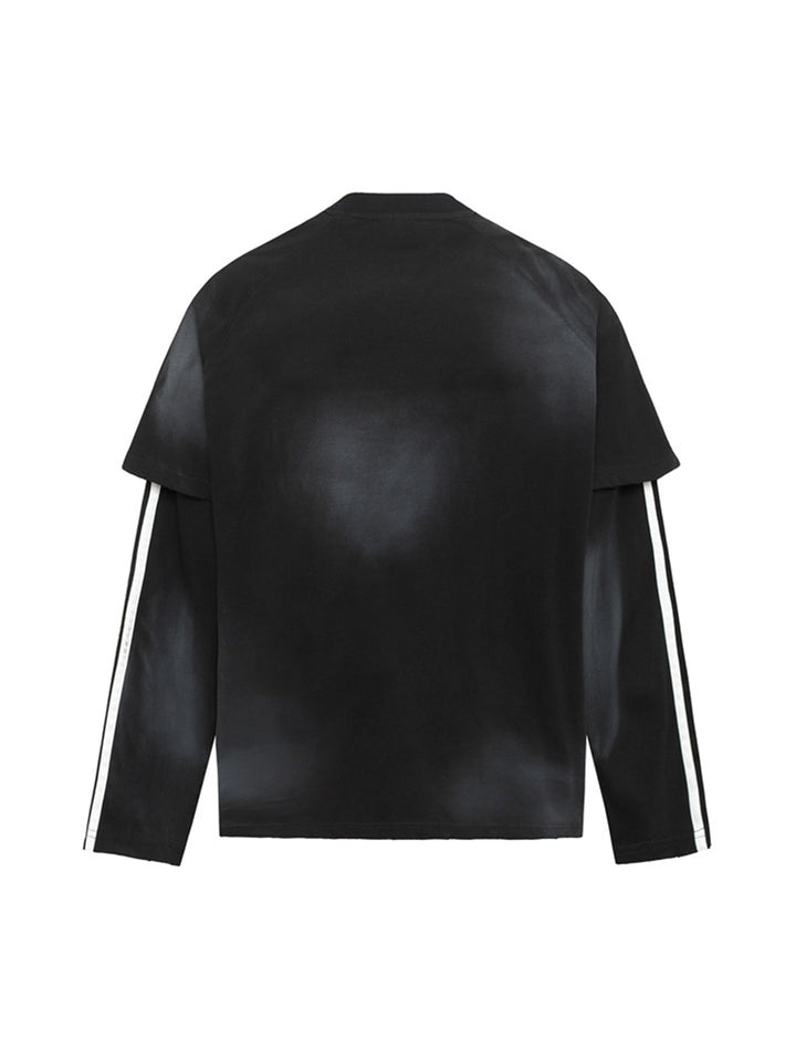 Distressed Printed Faux Two-piece Long-sleeved T-shirt