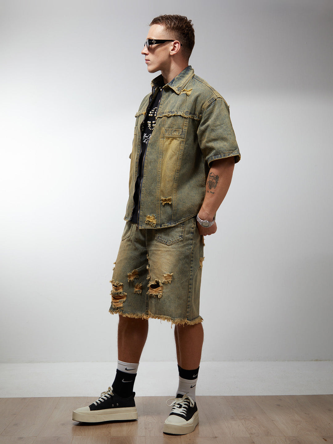 Distressed Ripped Denim Suit