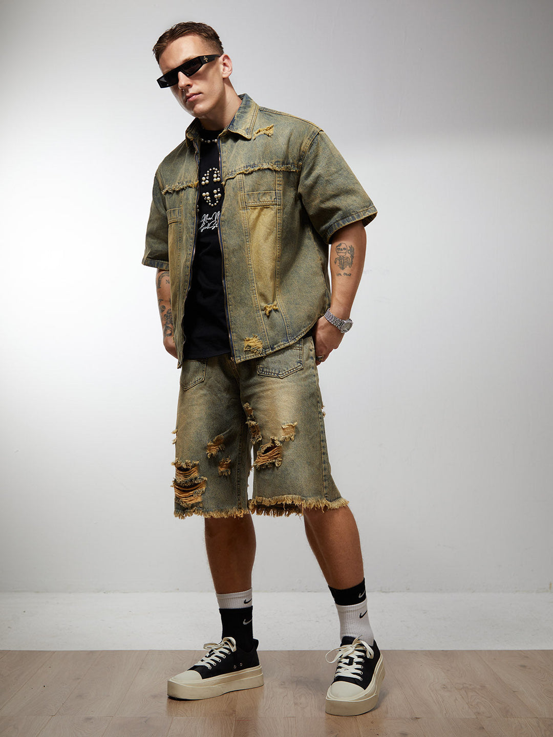 Distressed Ripped Denim Suit