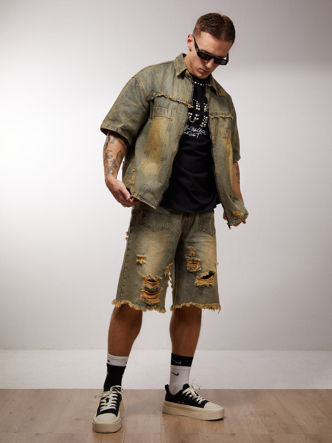 Distressed Ripped Denim Suit