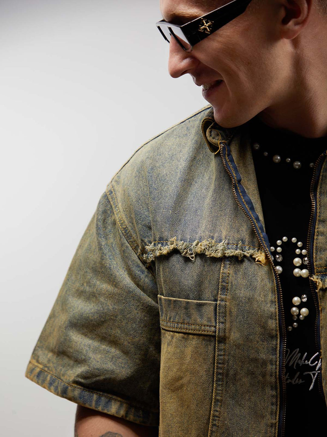 Distressed Ripped Denim Suit