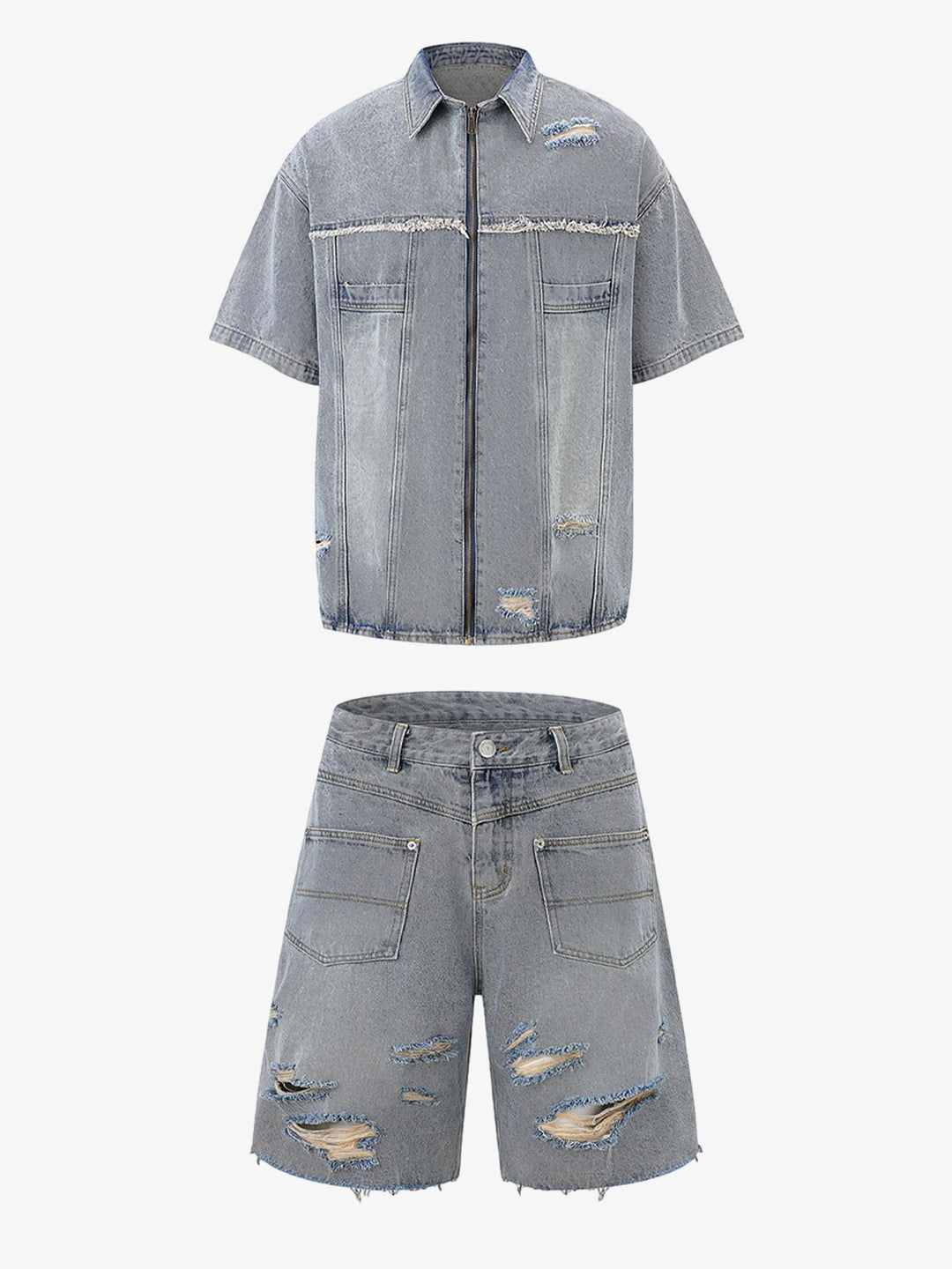 Distressed Ripped Denim Suit