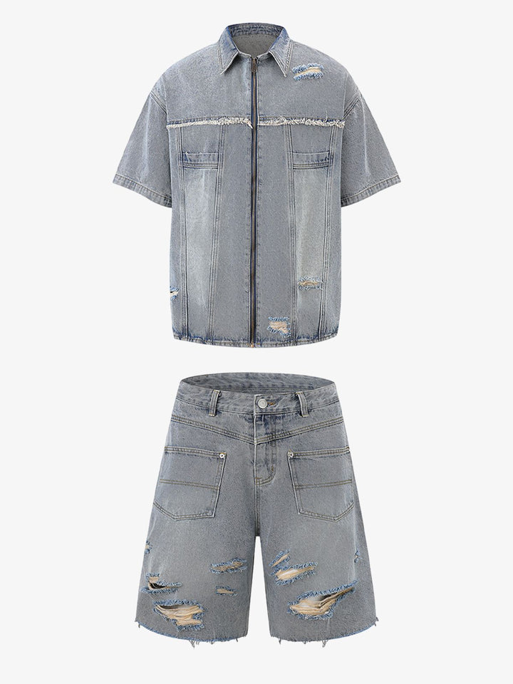 Distressed Ripped Denim Suit