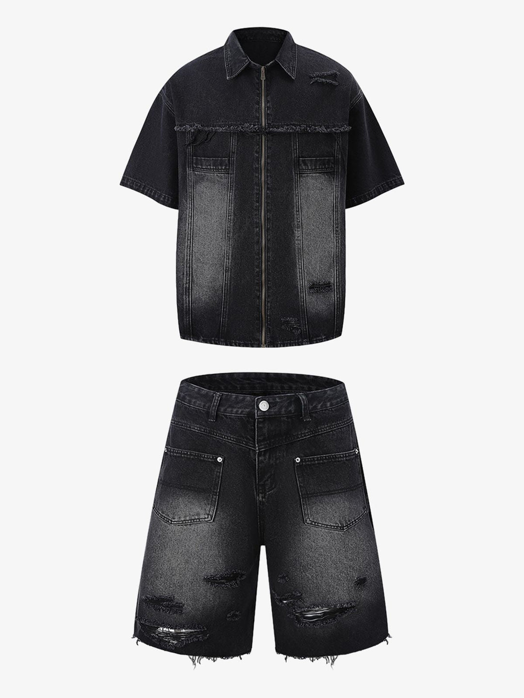 Distressed Ripped Denim Suit