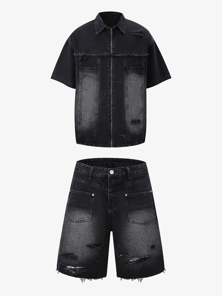 Distressed Ripped Denim Suit