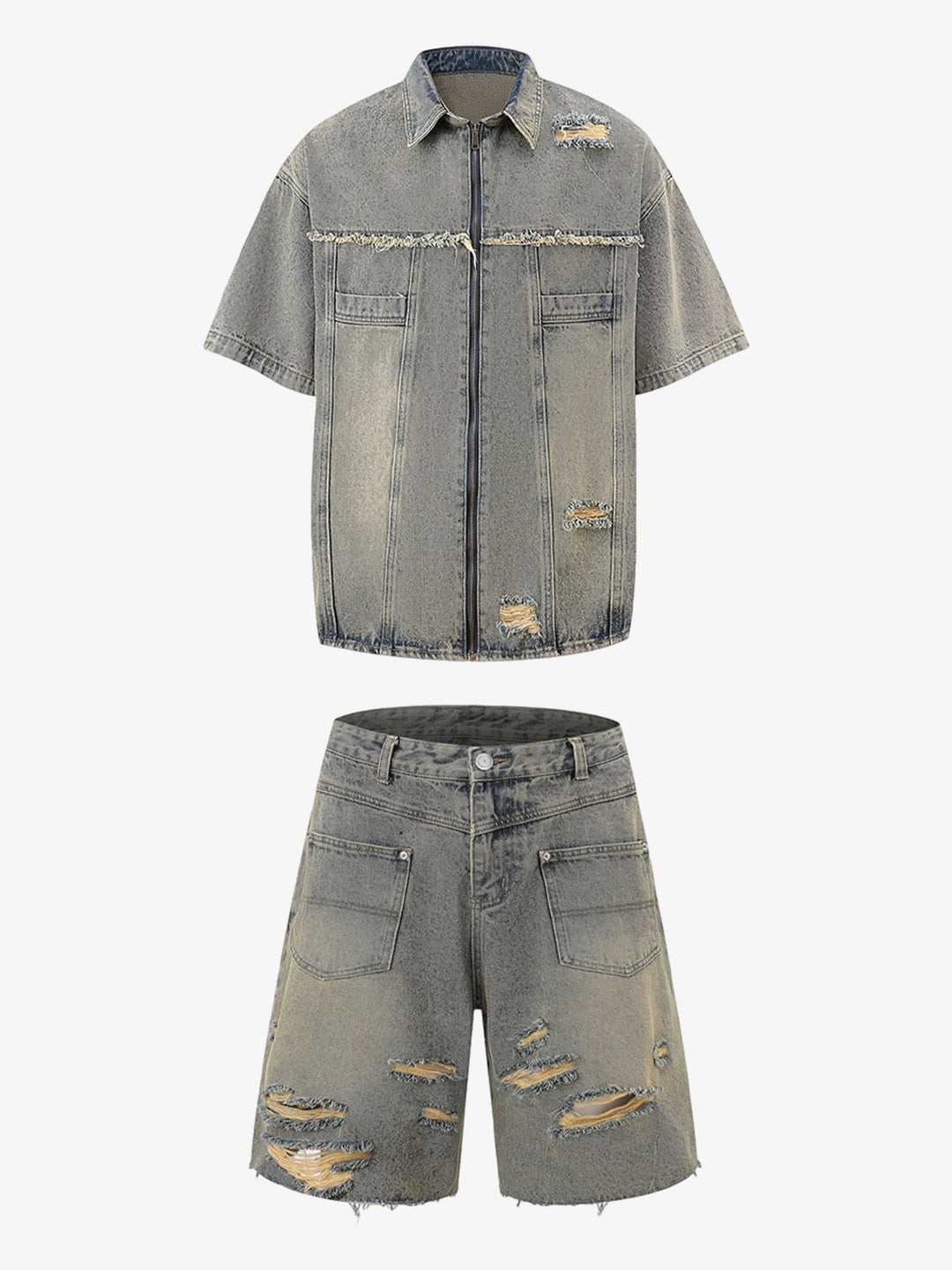 Distressed Ripped Denim Suit