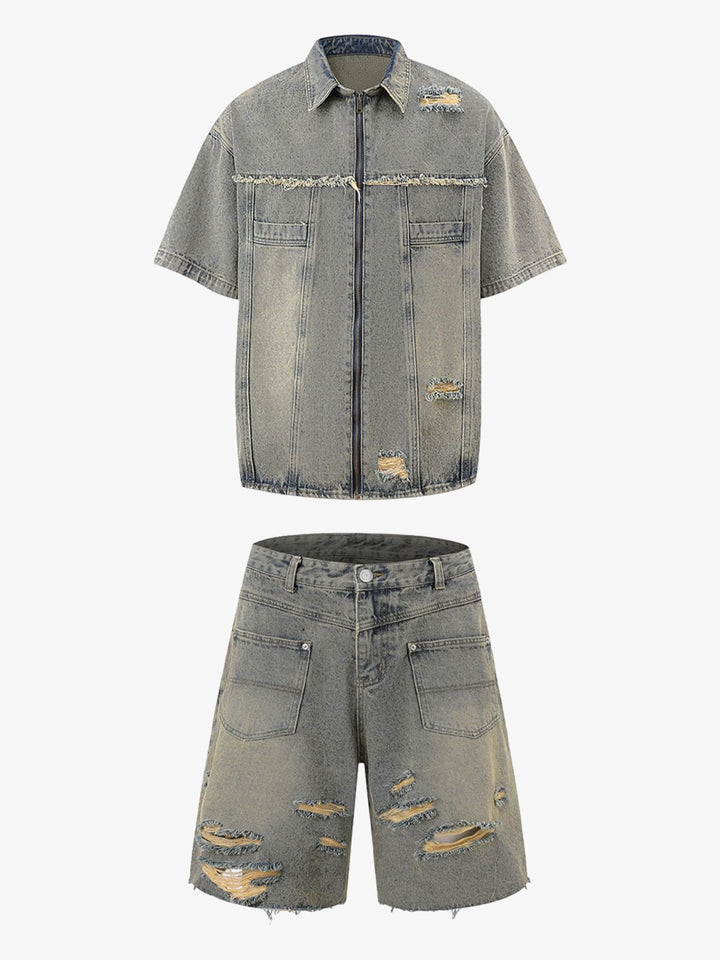 Distressed Ripped Denim Suit