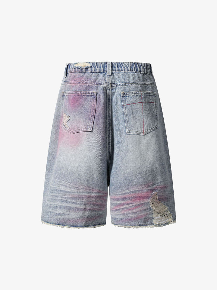 Distressed Tie-Dye Denim Jorts