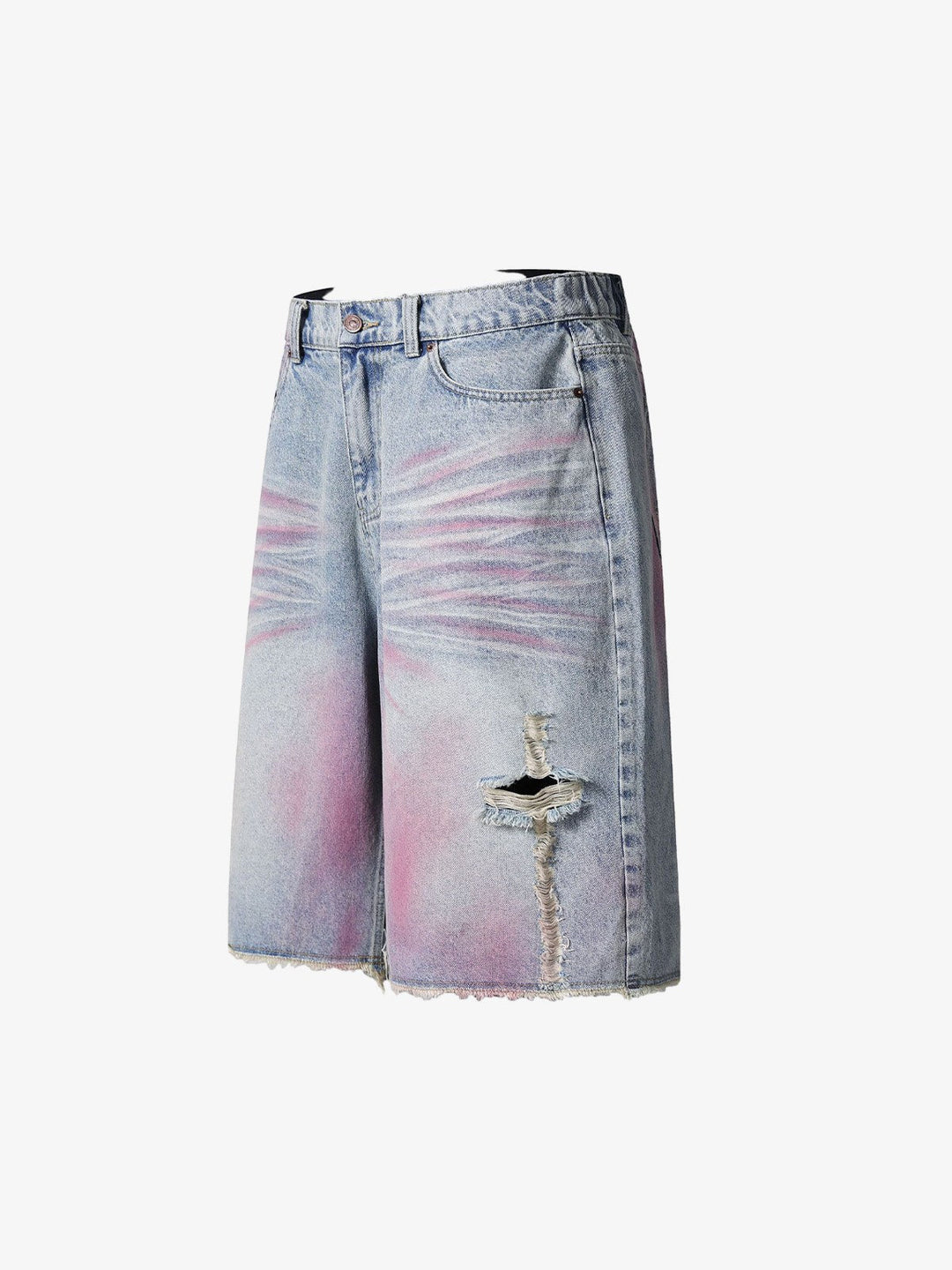 Distressed Tie-Dye Denim Jorts