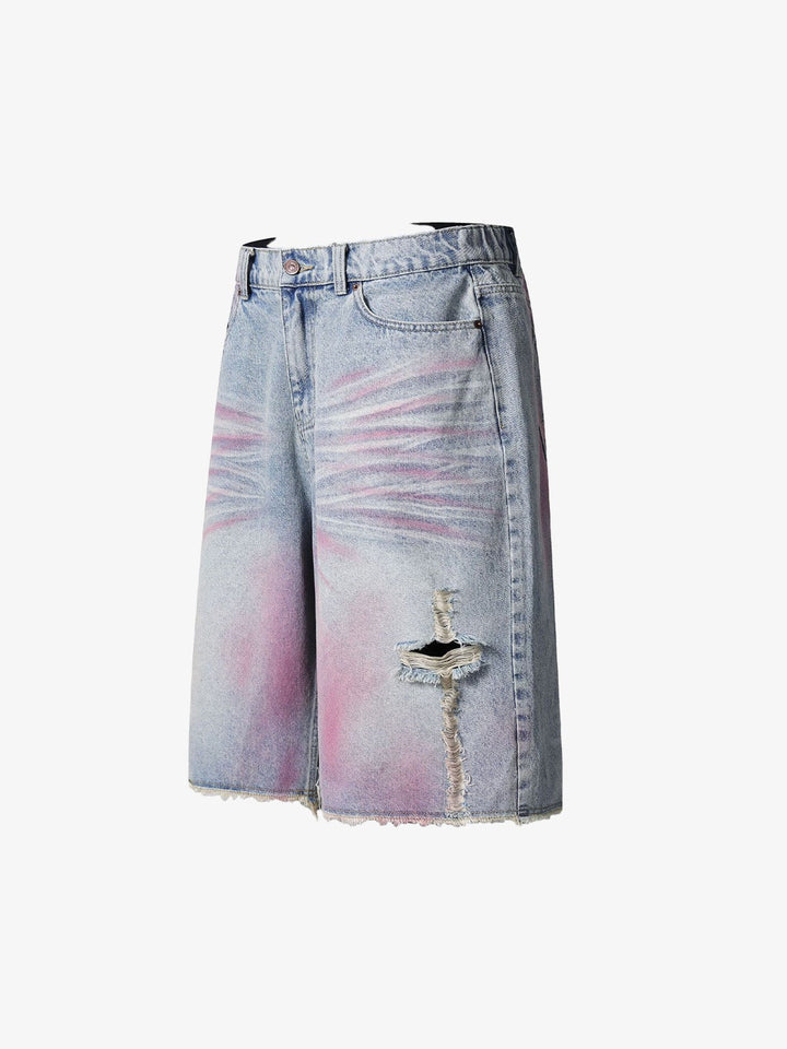 Distressed Tie-Dye Denim Jorts