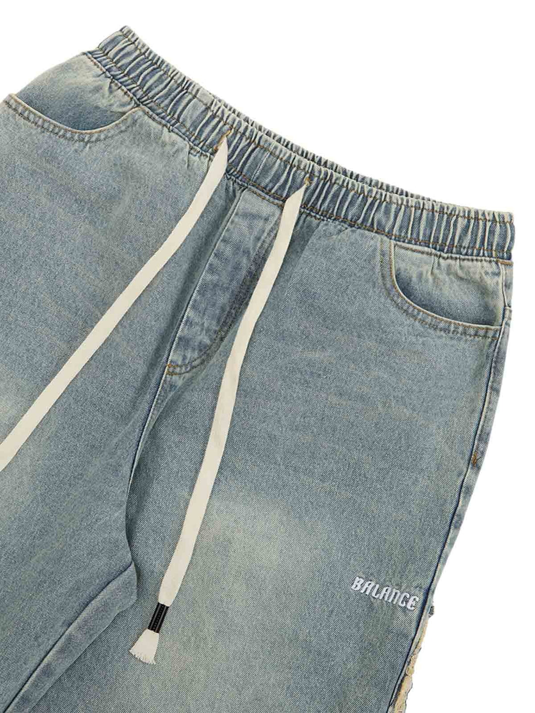 Drawstring Ripped Cross Star Jeans