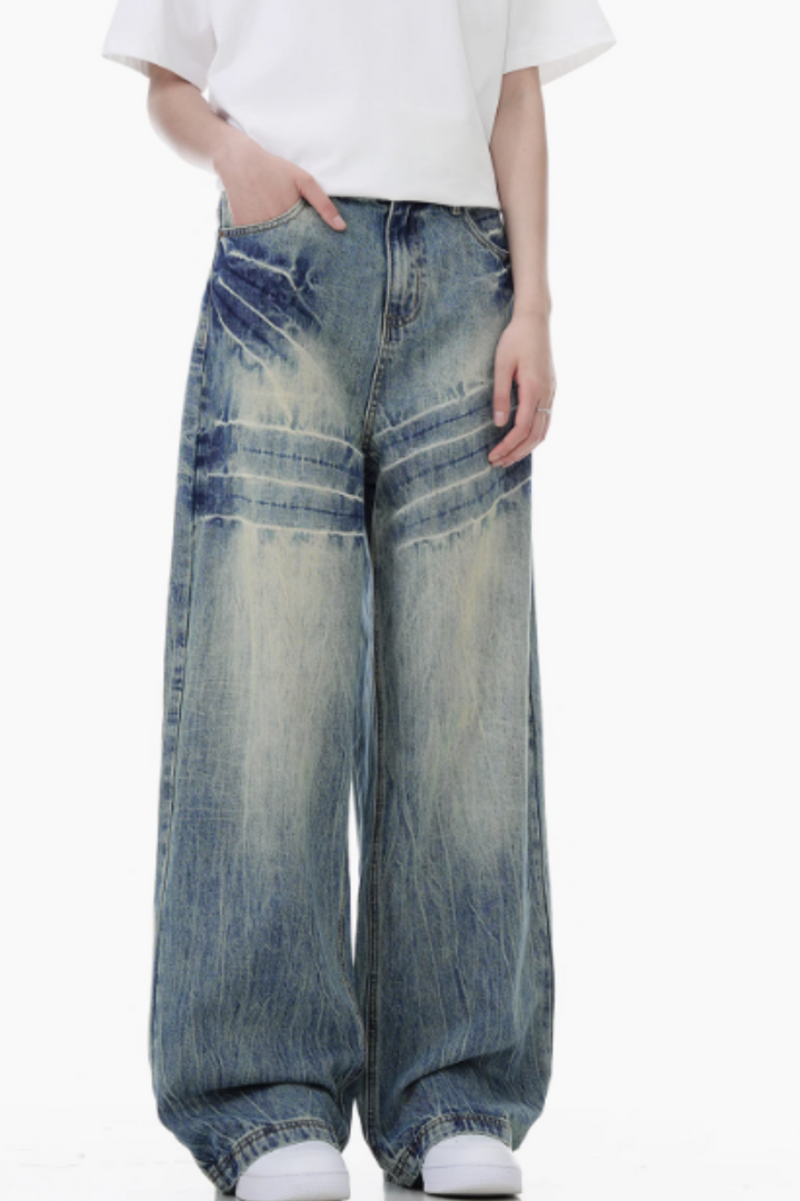 'Eclipse' Ink-Splashed Wide-Leg Jeans