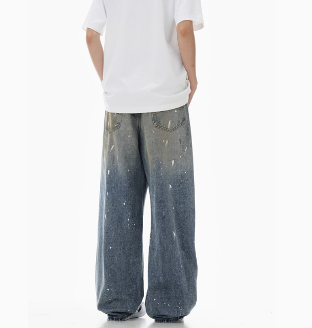'Eclipse' Ink-Splashed Wide-Leg Jeans