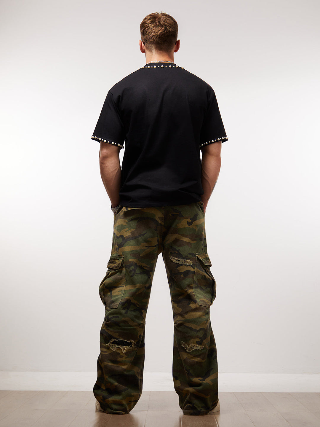 Elegant Pearl-Embellished Oversized T-Shirt