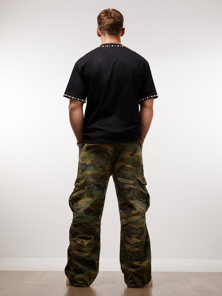 Elegant Pearl-Embellished Oversized T-Shirt