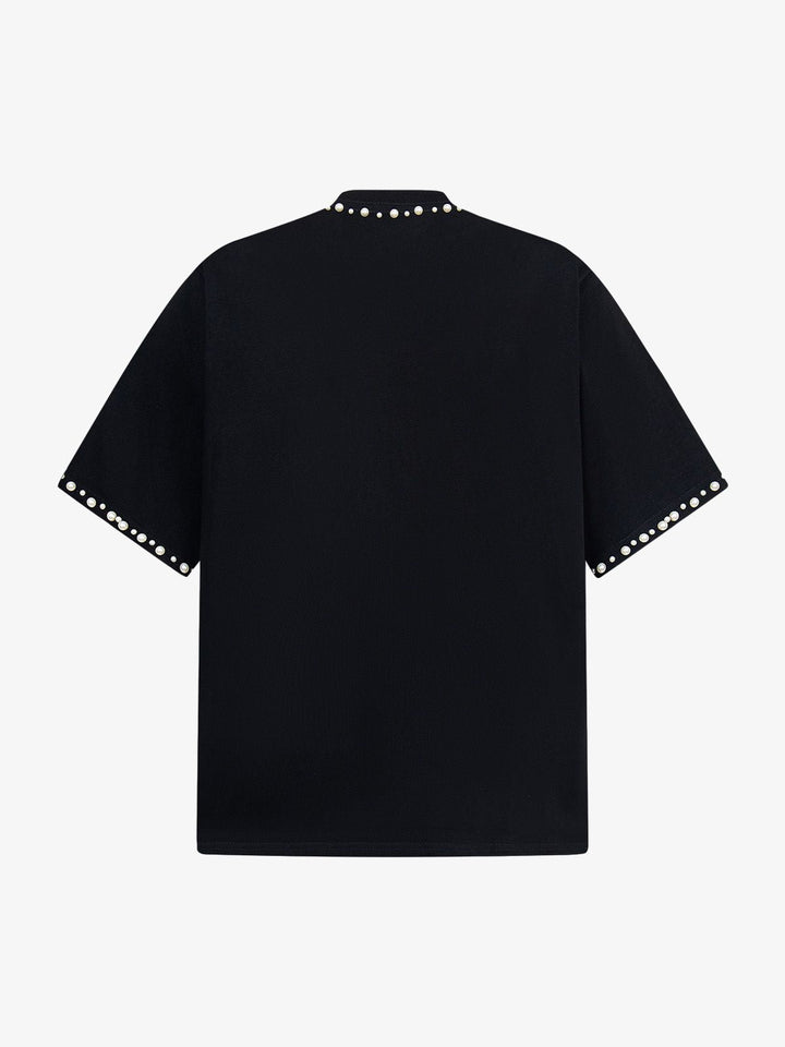 Elegant Pearl-Embellished Oversized T-Shirt