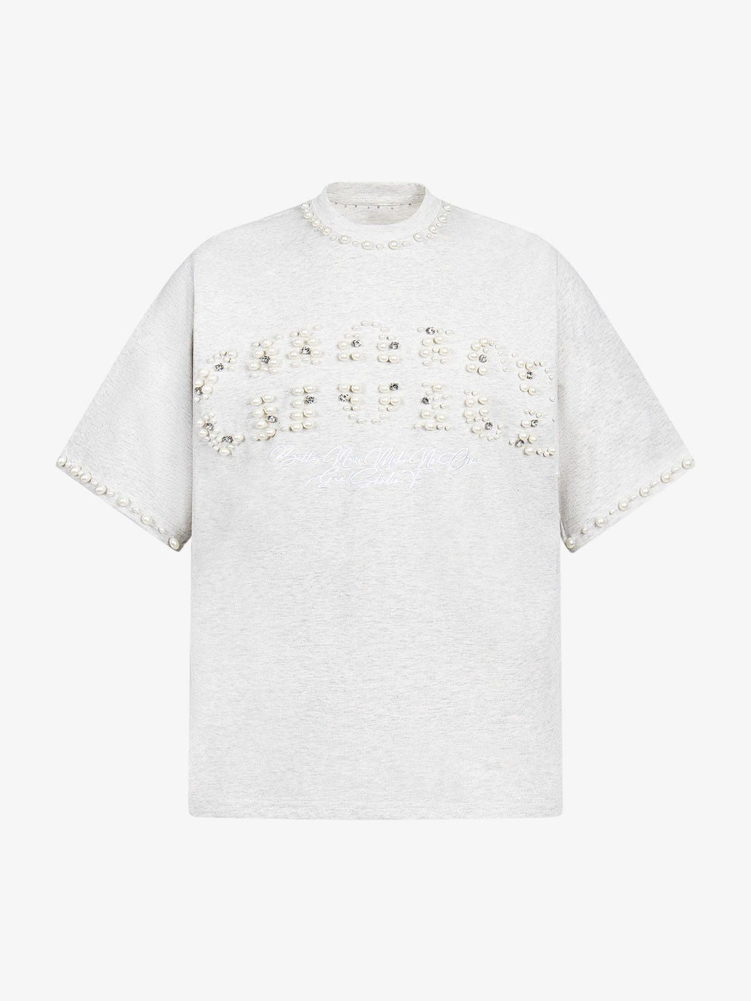 Elegant Pearl-Embellished Oversized T-Shirt