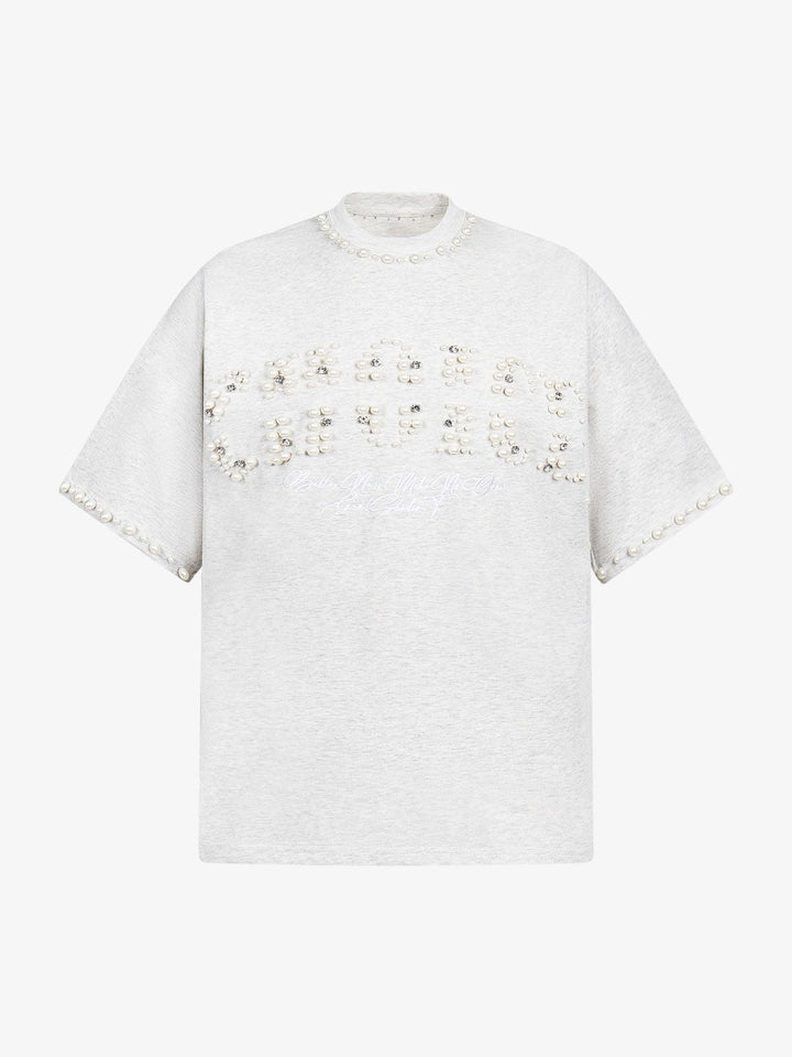 Elegant Pearl-Embellished Oversized T-Shirt
