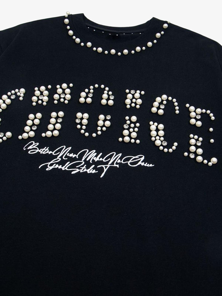 Elegant Pearl-Embellished Oversized T-Shirt
