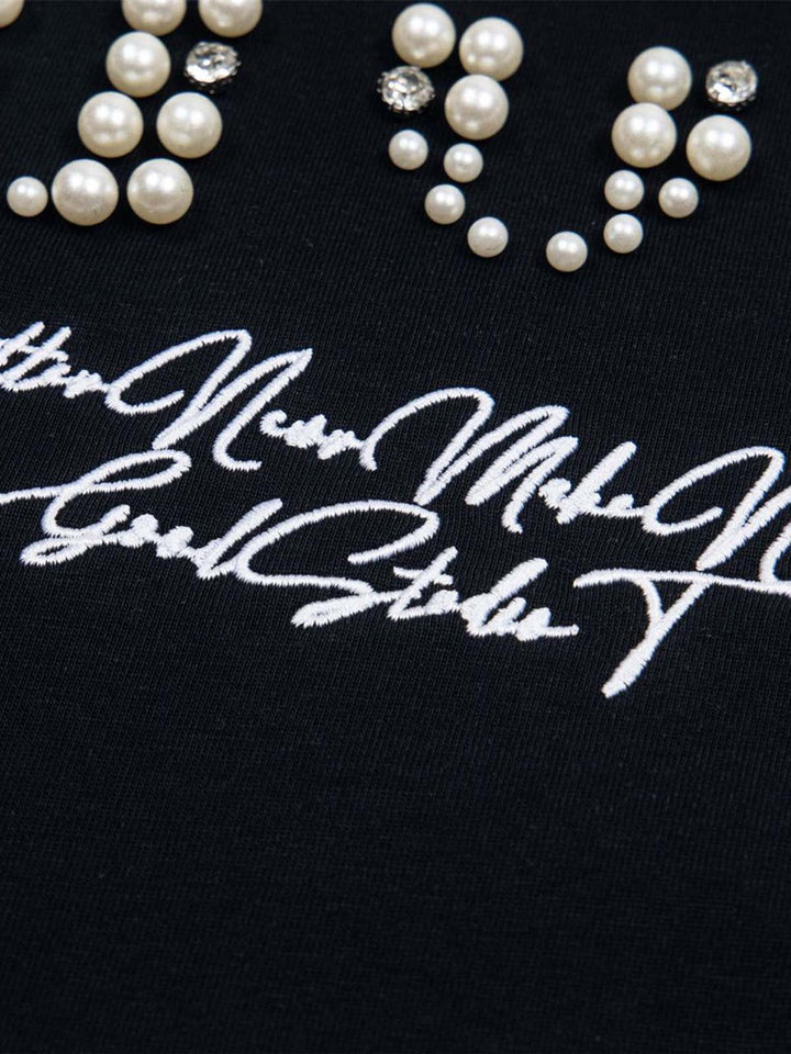 Elegant Pearl-Embellished Oversized T-Shirt