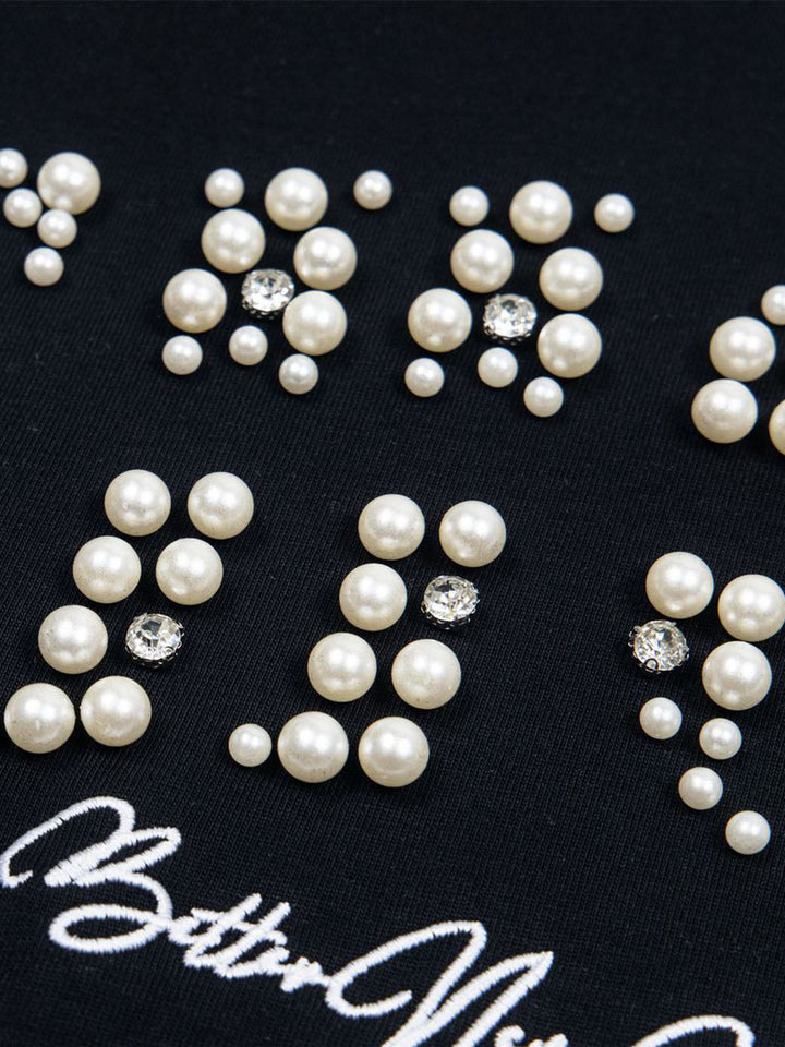 Elegant Pearl-Embellished Oversized T-Shirt