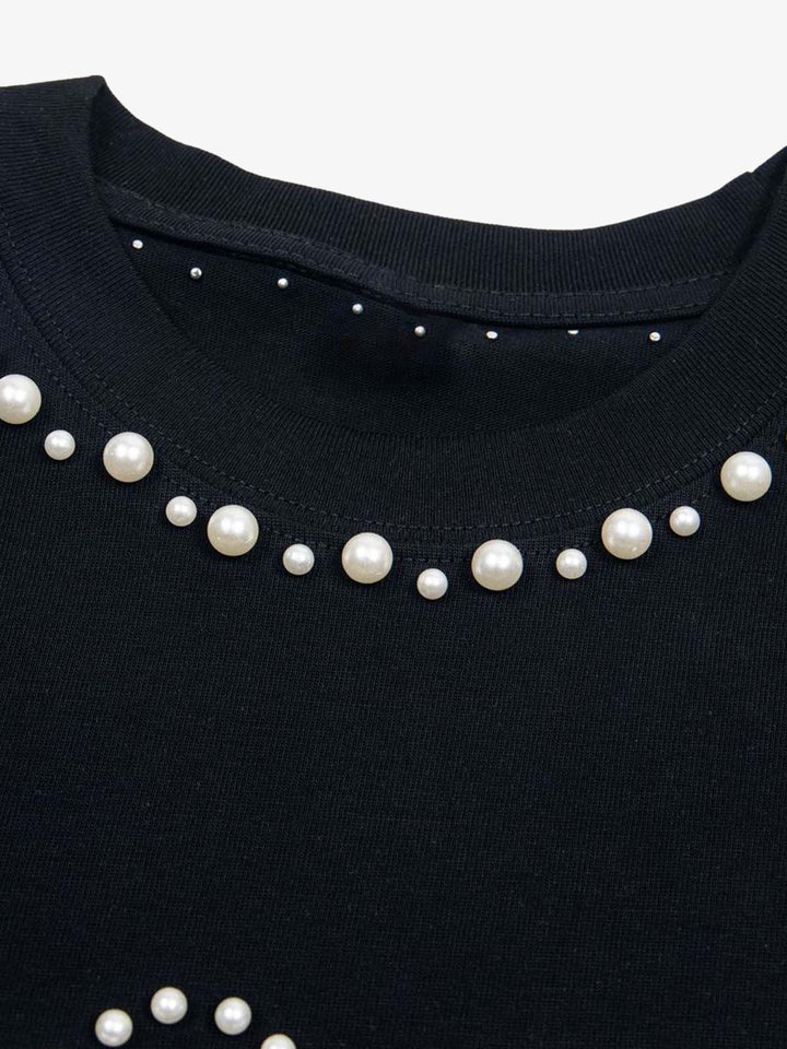 Elegant Pearl-Embellished Oversized T-Shirt