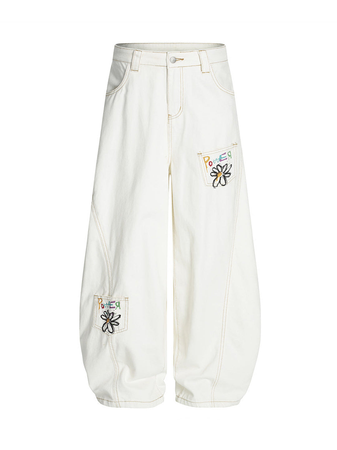 Embroidered Floral Patches Barrel Jeans