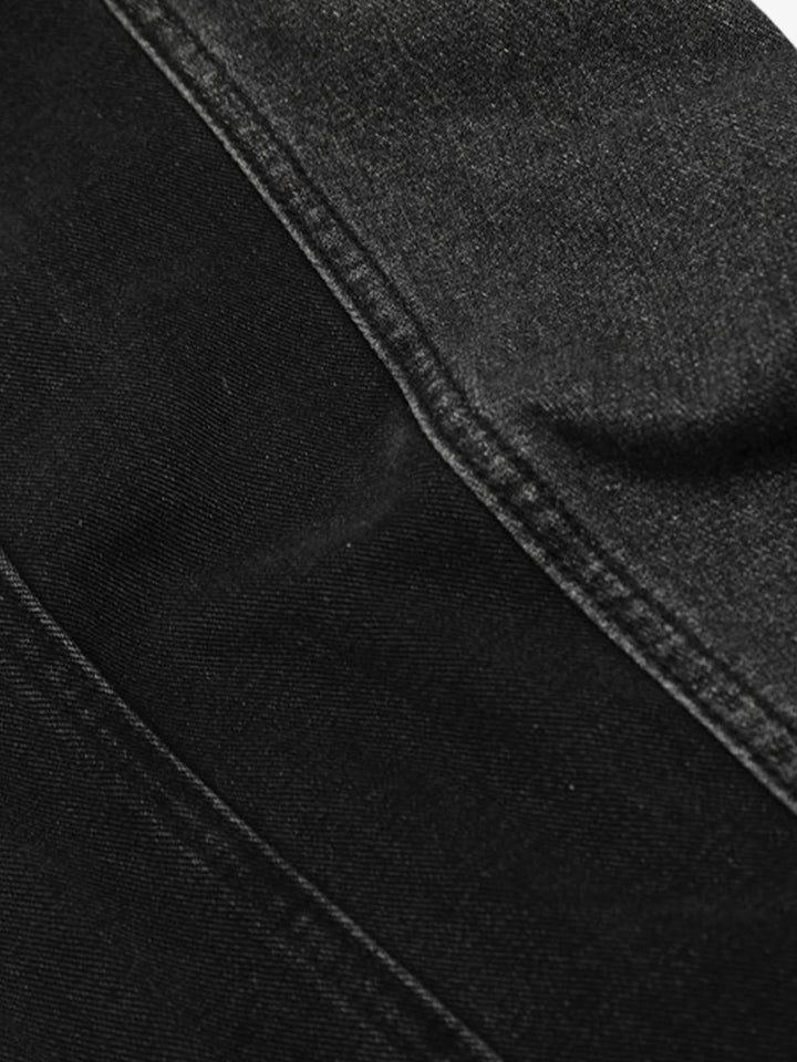 Faux Two-piece Plaid Detachable Scimitar Jeans