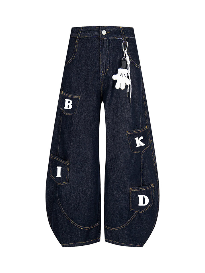 Fun Letter Pocket Barrel Jeans