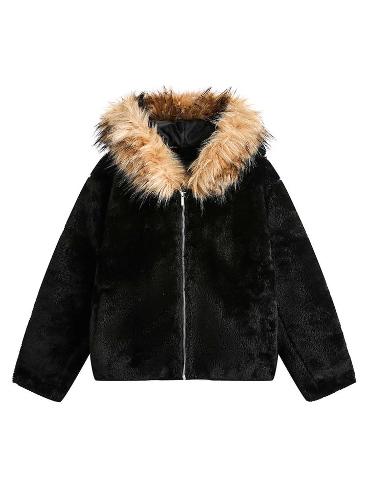 Fur Hooded Quilted Sherpa Jacket - 2304